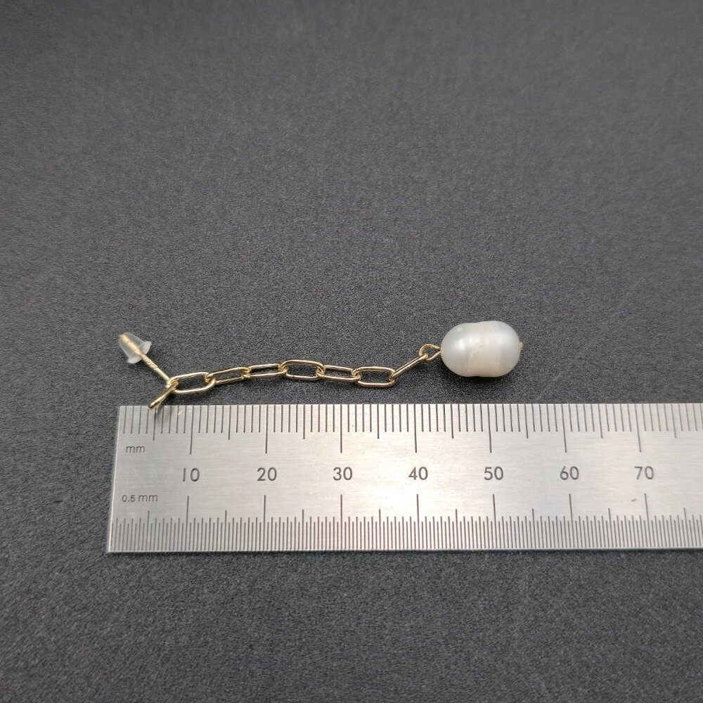 Gold Plated Genuine White Pearl Chain Earrings A6777 - Picture 4 of 5